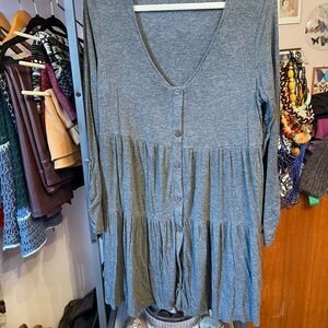 Gray Scoop-Neck Buttoned Women's Dress